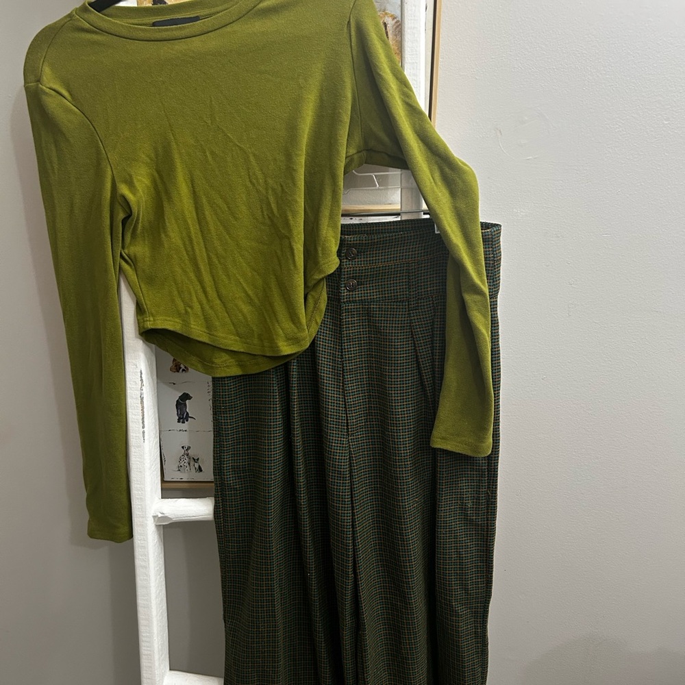 Cider Green Plaid Trousers (Top Not Included)